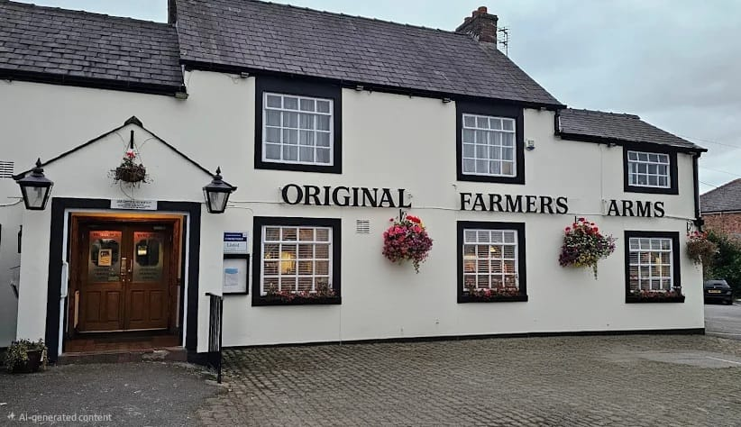 The Original Farmers Arms pub exterior with hanging baskets